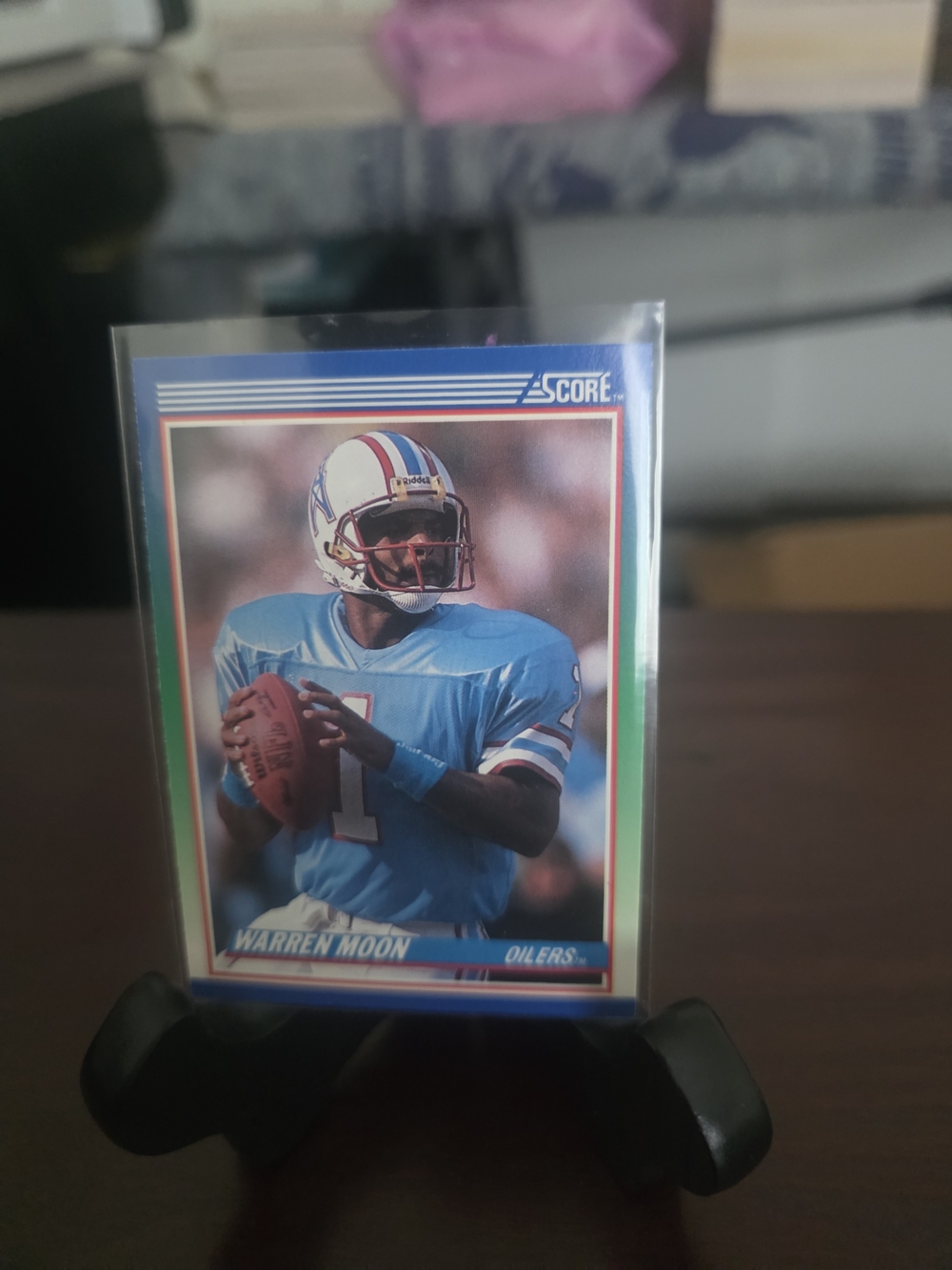 Score HOF Warren Moon Football Card - Blue Oilers Jersey